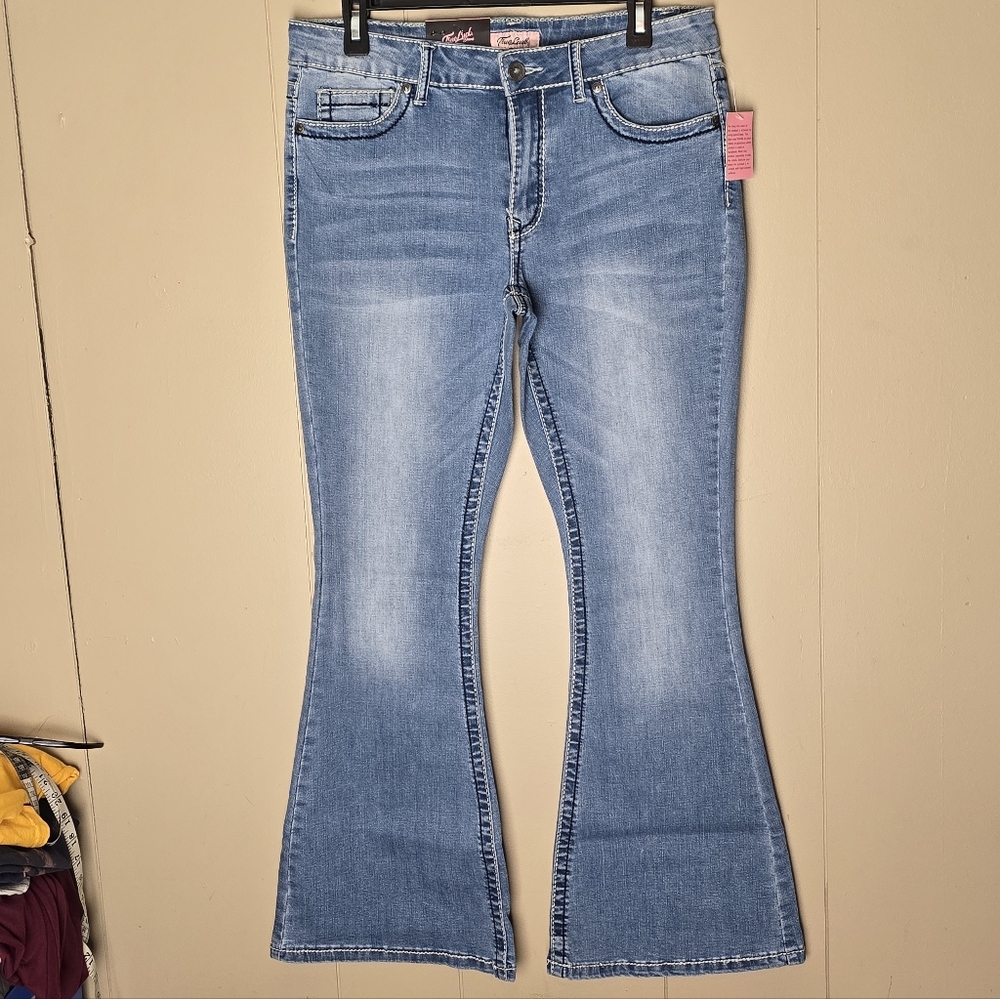 True Luck Women's Light Blue Flare Jeans